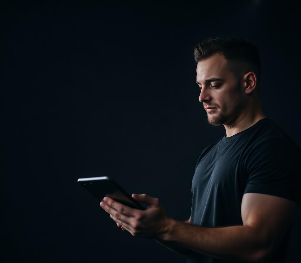 Fitness coach reviewing a client plan on a tablet